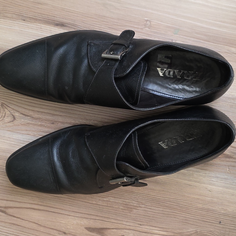 Prada Black Buckled Shoes Size 12 Immaculate Condition Soft Leather - Picture 8 of 9